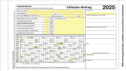 Urlaubsantrag mit Kalendarium 2025